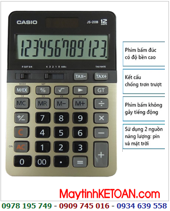 Casio JS-20B-GD, Máy tính tiền Casio JS-20B-GD để bàn bỏ túi PHÍM ĐÚC không phai | CÒN HÀNG 